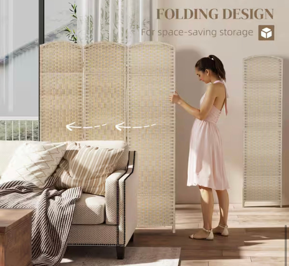Hand-Woven Wall Partition 3-Panel Room Divider