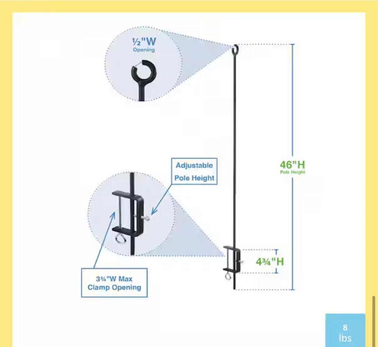 46 in. H Outdoor O-Hook Railing Poles for String Lights (Set of 2)