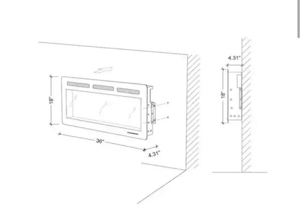 36 in. Wall Mount and Recessed Electric Fireplace