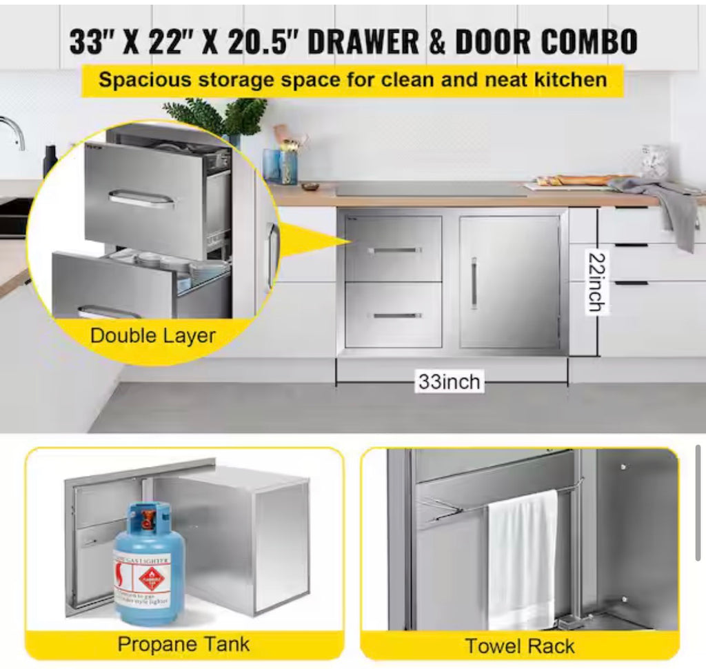 Outdoor Kitchen BBQ Island Drawers with Handles Access Door