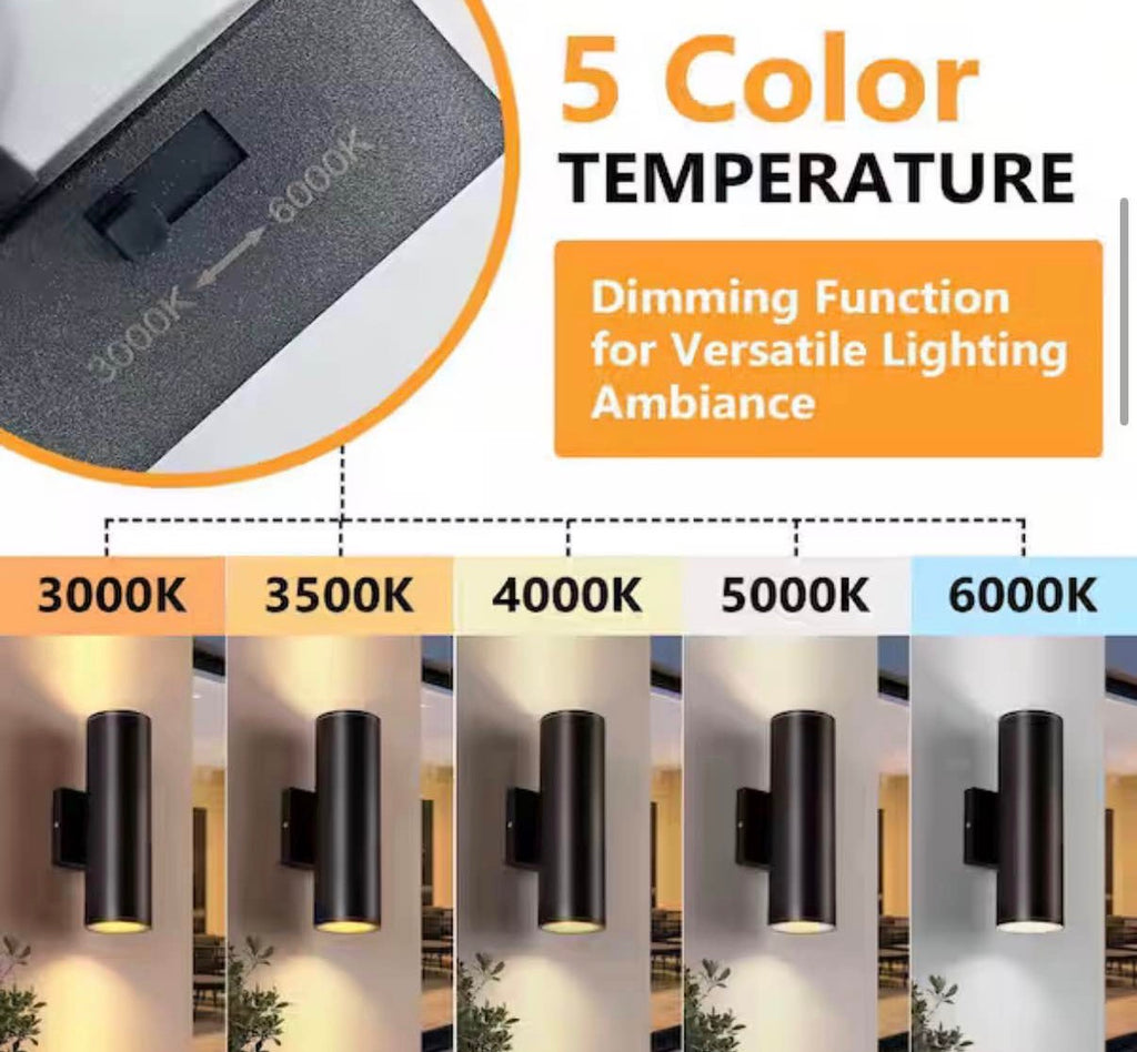 Black 5CCT Integrated LED Outdoor Cylinder Wall Sconce