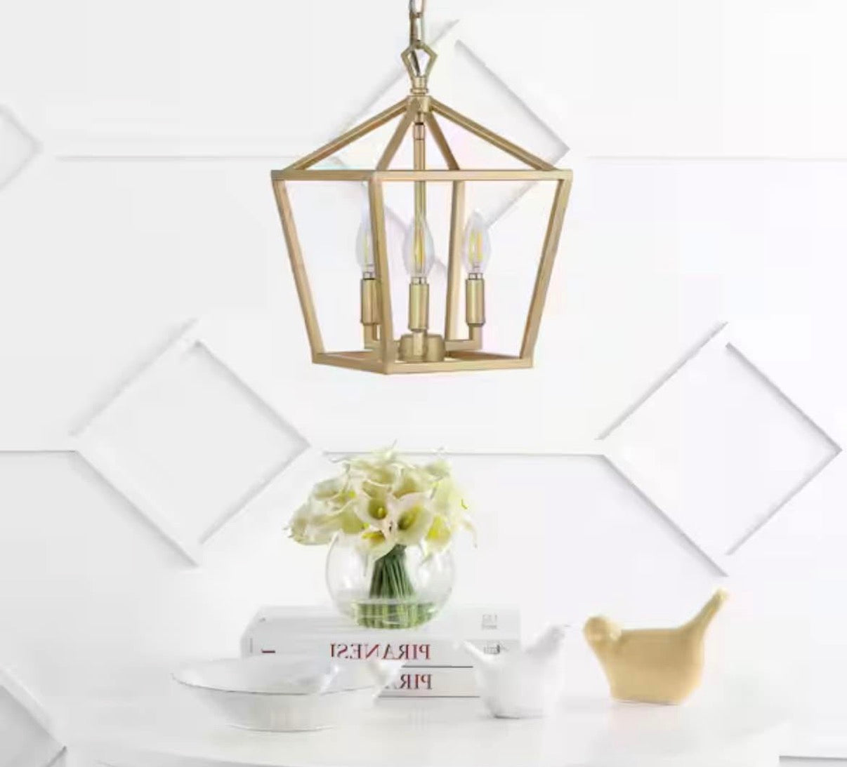 10 in. 3-Light Iron Classic Modern Lantern LED Brass Gold Pendant