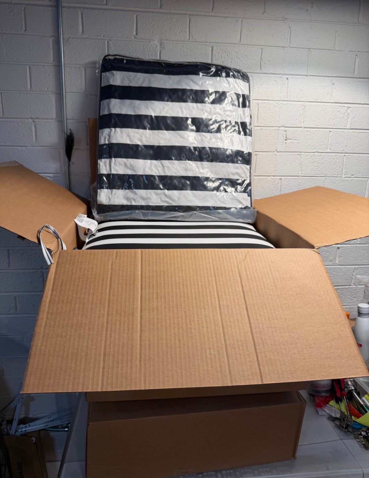 Outdoor Lounge Chair Cushion in Black Cabana Stripe