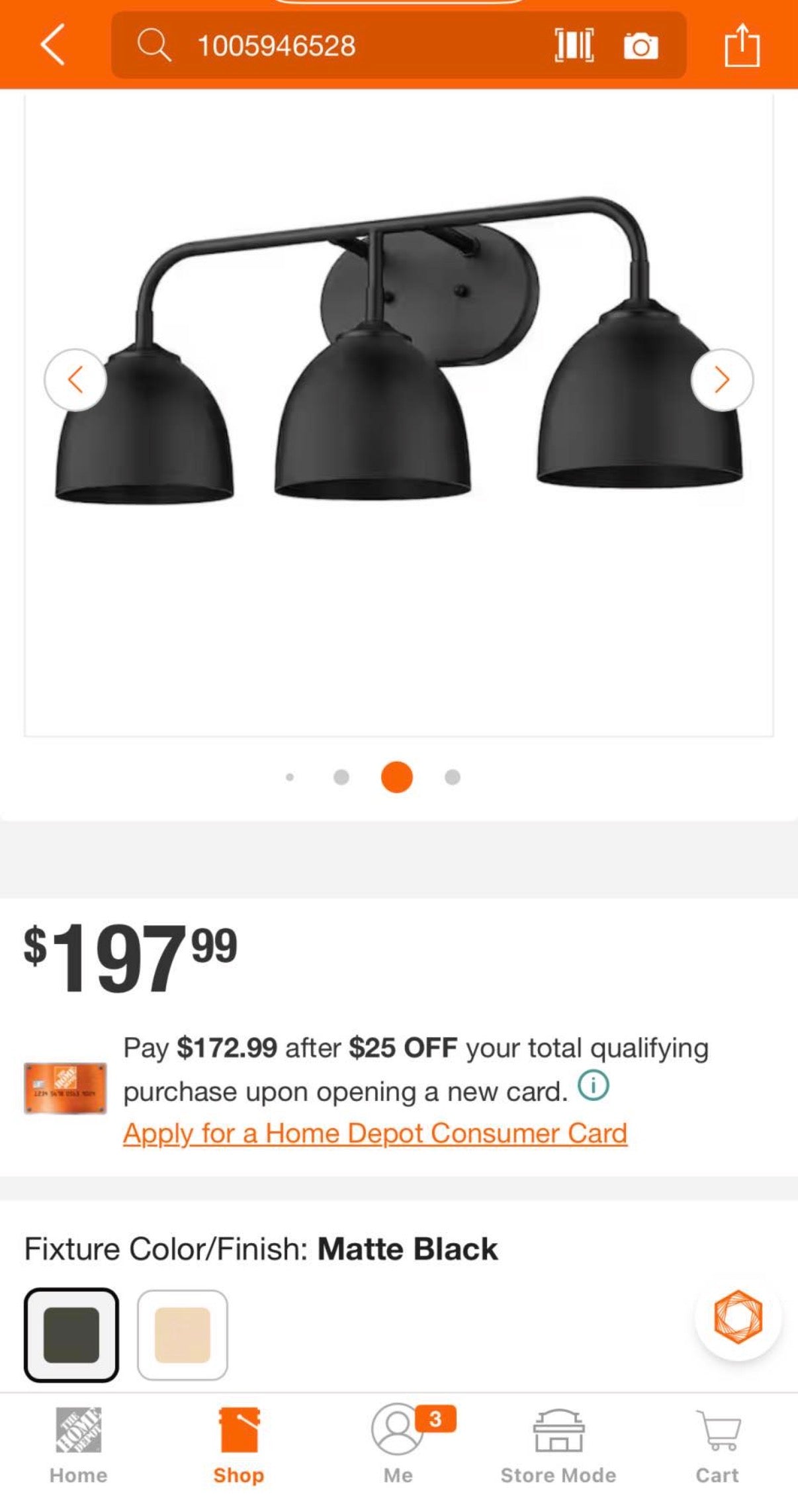 Zoey 8 in. 3-Light Matte Black Vanity Light