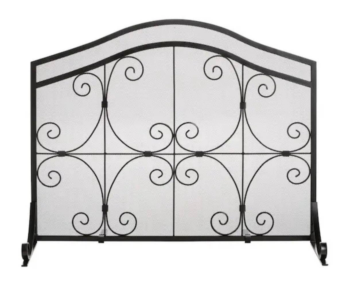 47 in  Crested Wrought Iron and Steel 1-Panel Fire Scree