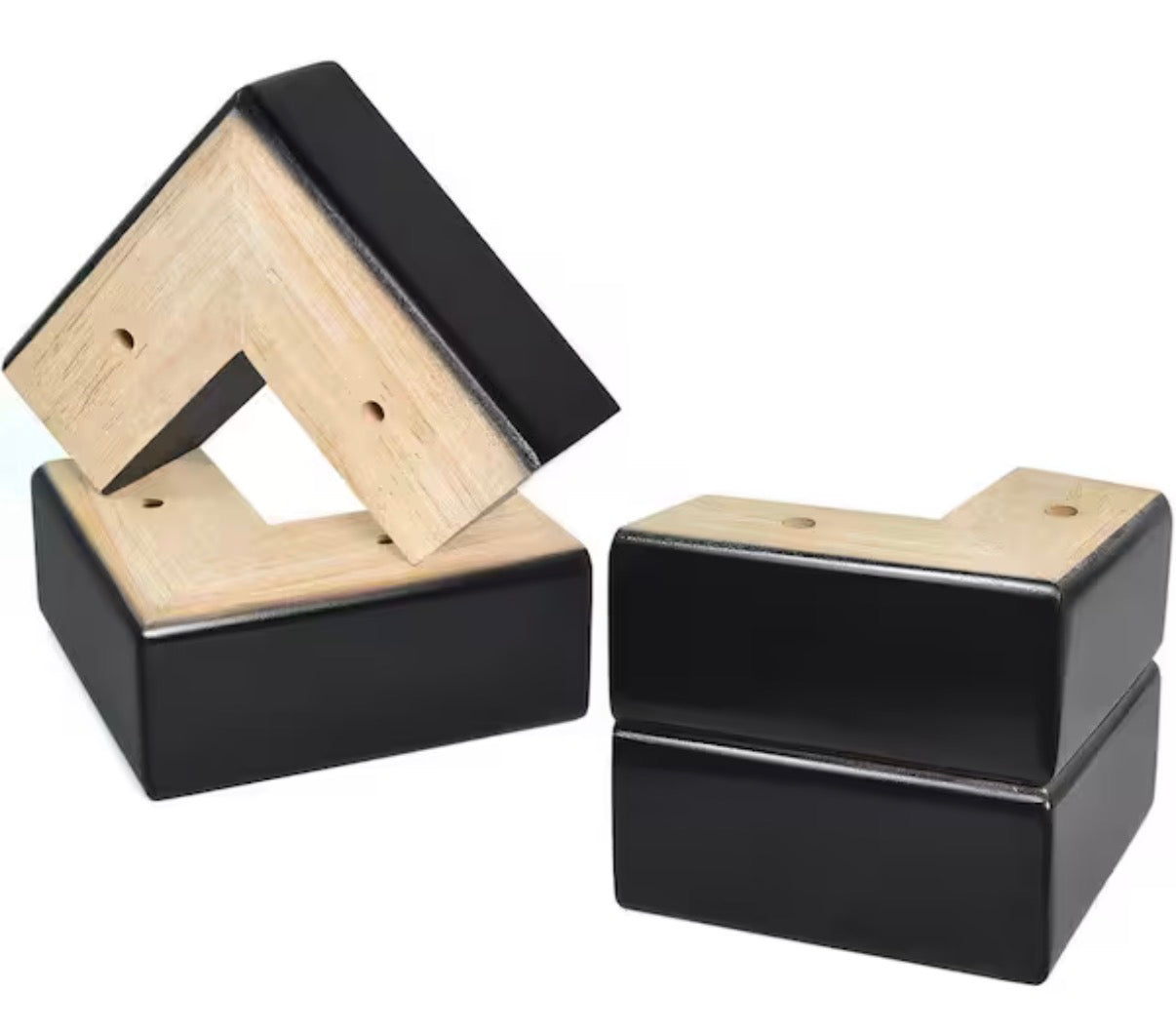 Set of 4 Black L-Shaped Wooden Furniture Legs
