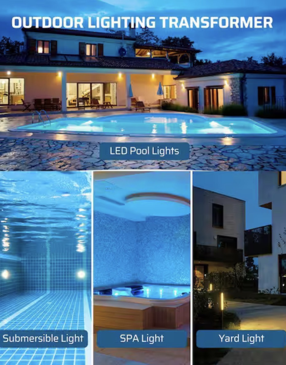 Multi-tap Low Voltage 300-Watt Metal Pool Light Transformer