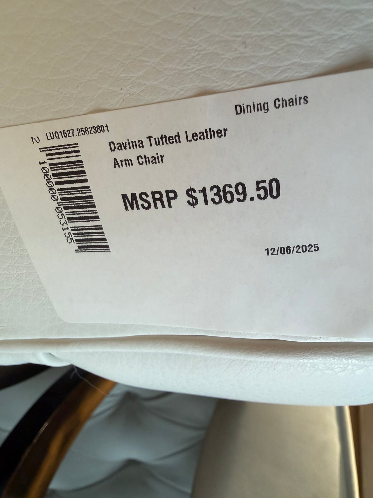 Davina Tufted Leather Arm Chair — White — $149 each ( used)