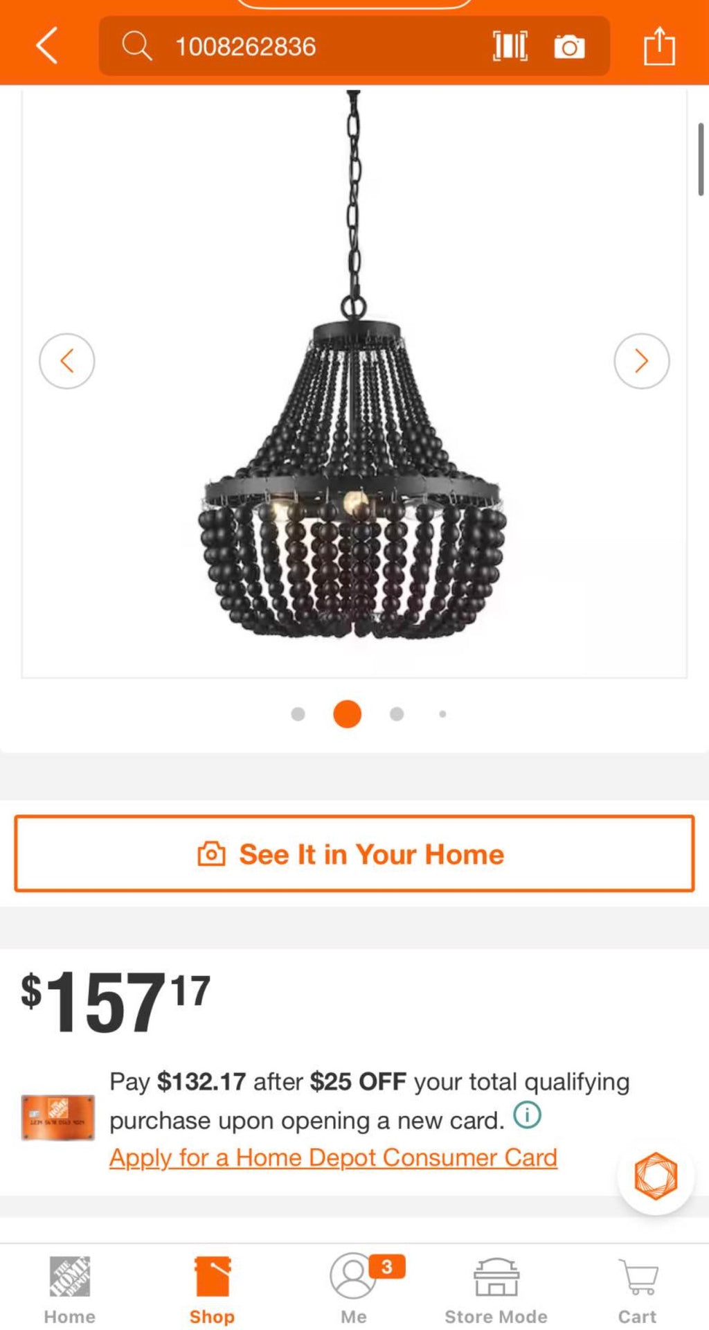 Cayman 3-Light Black Chandelier Light