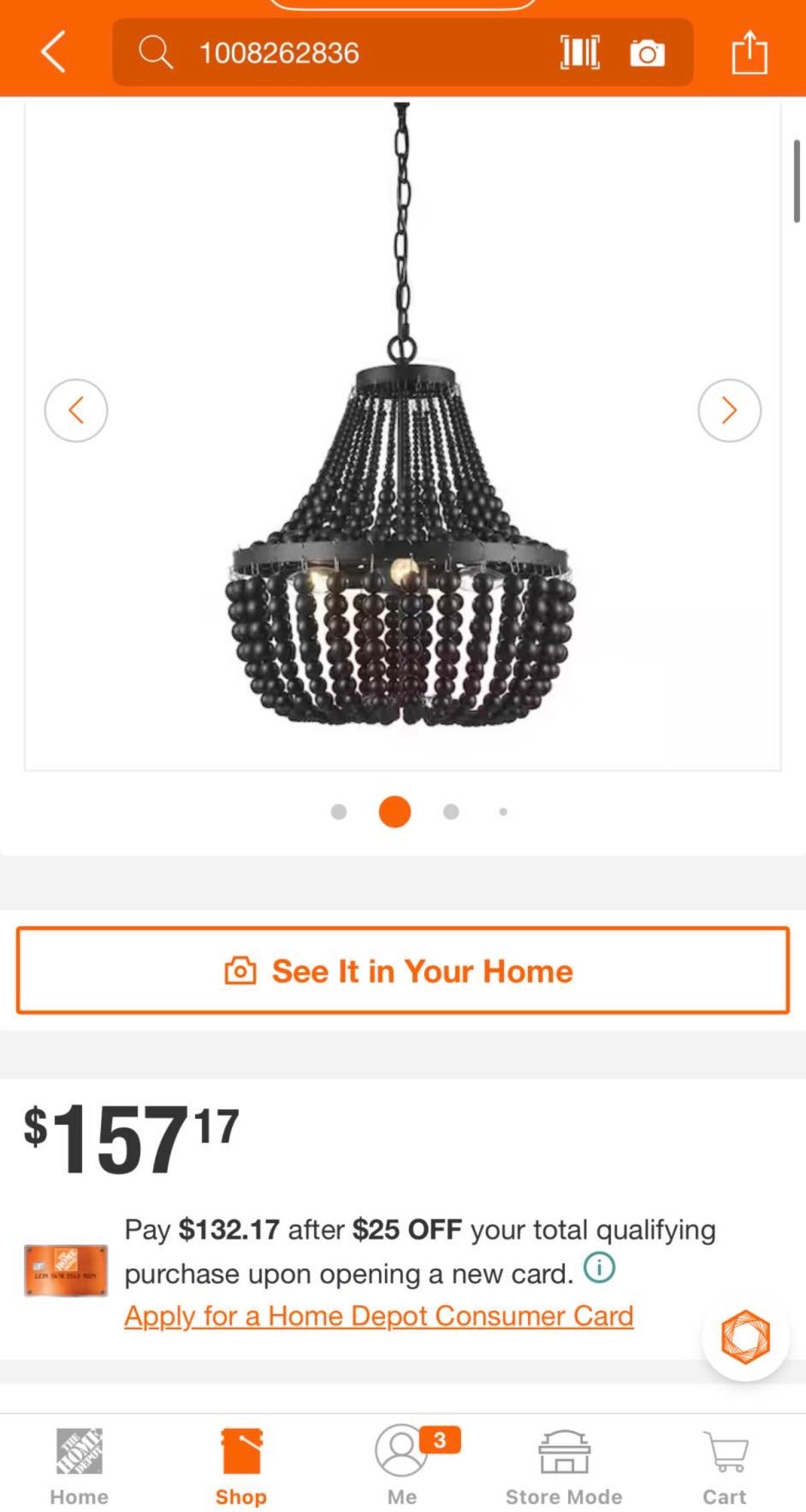 Cayman 3-Light Black Chandelier Light