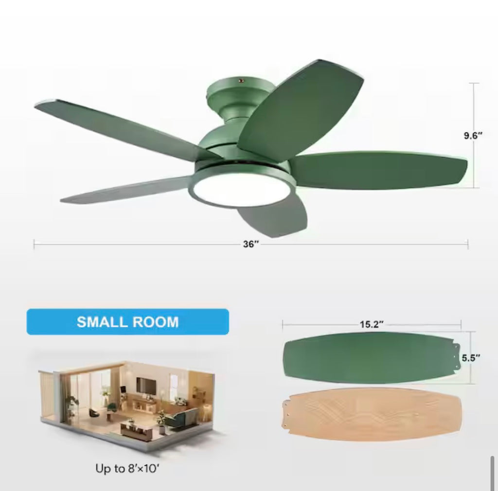 36 in. LED Green Natural Woodgrain  Ceiling Fan