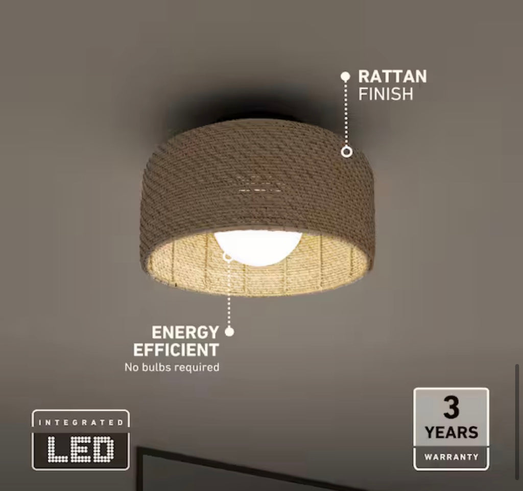 Integrated LED Rattan Flush Mount Ceiling Light