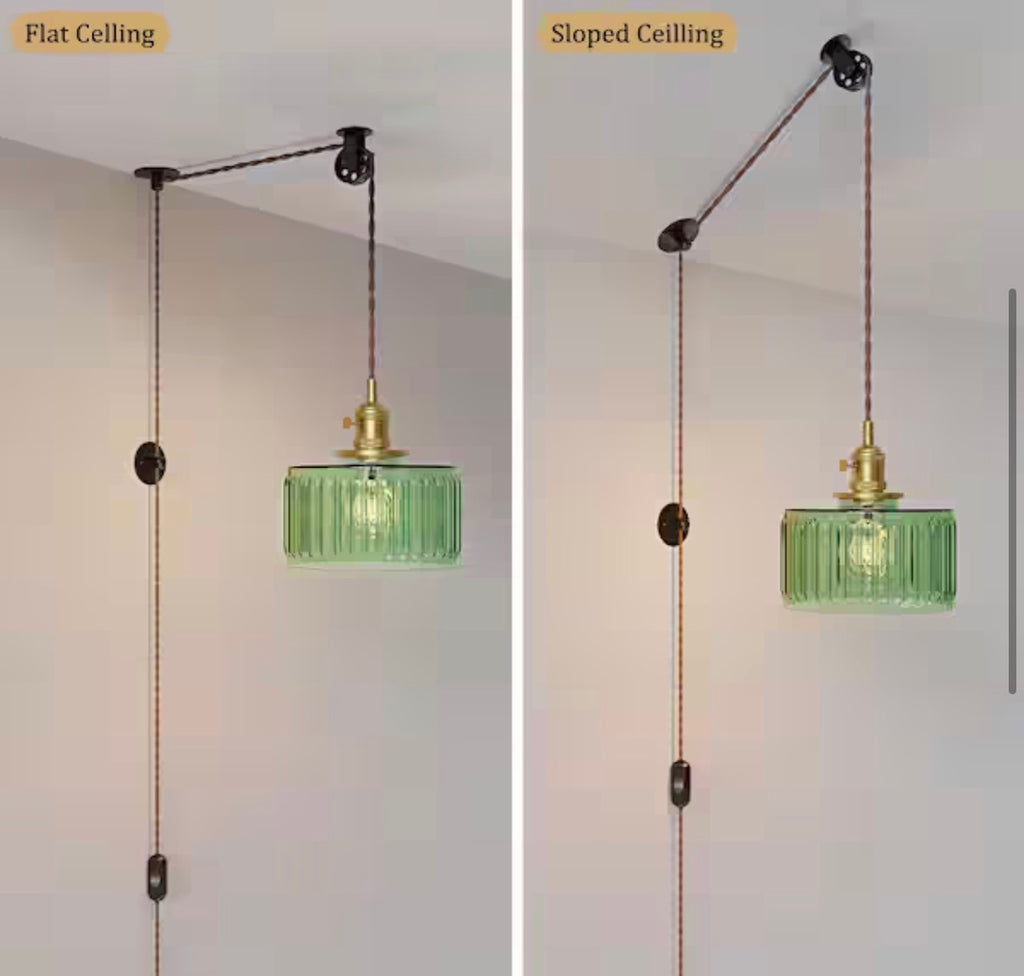 Mid-Century Plug-In Light Green Hanging Pendant Light
