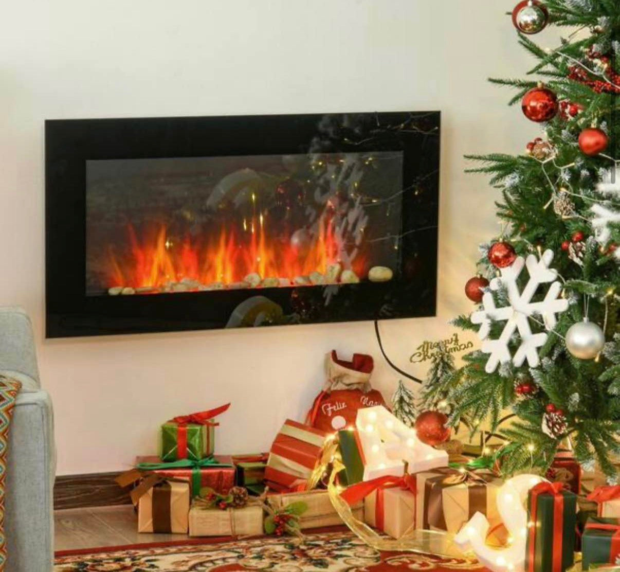 36 in. Electric Wall-Mounted Fireplace with Flame Effect