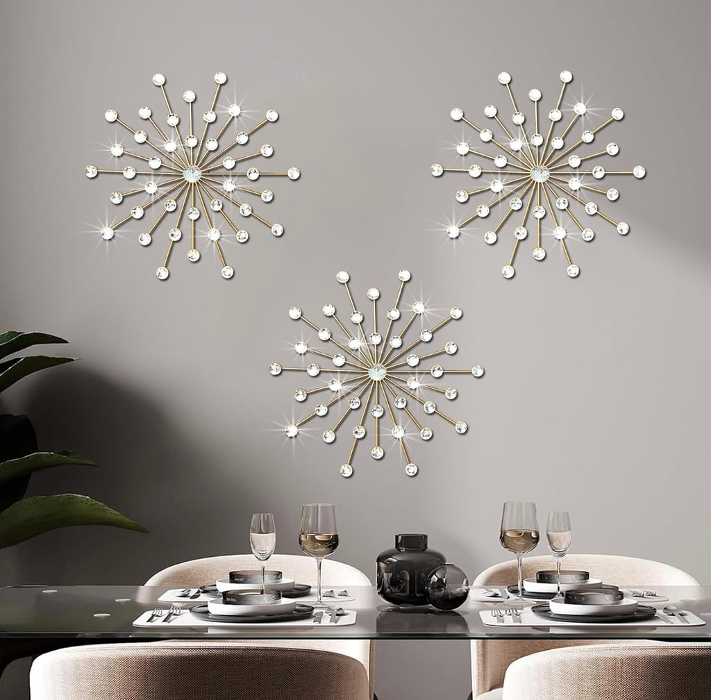 3 Set Gold Starburst Wall Art for Home Decor
