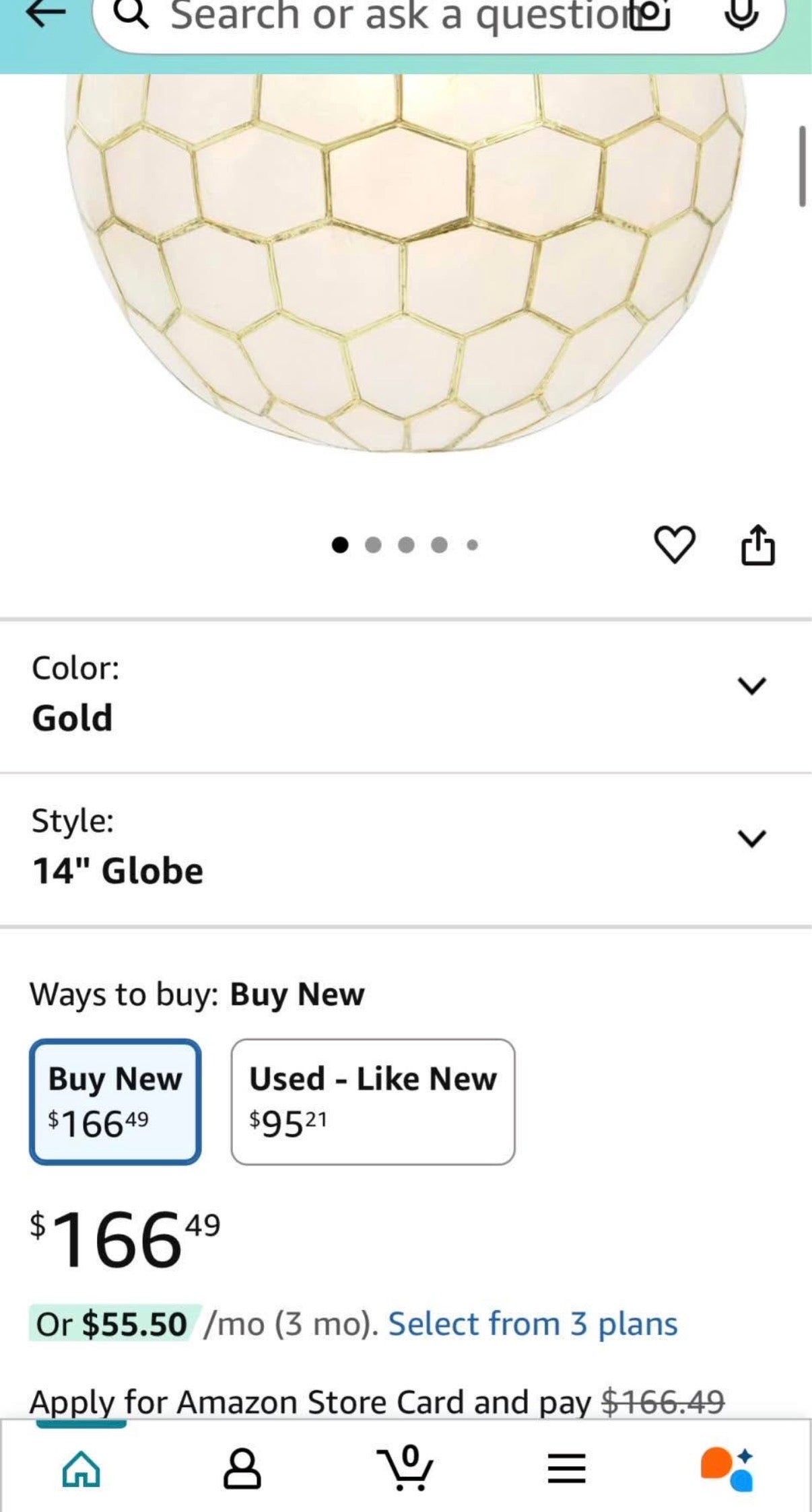 1 Light Antique Gold Globe Pendant 14 in