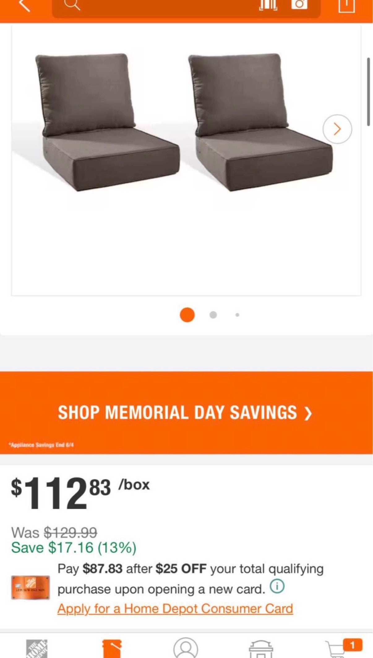 22 in. x 24 in. x 6 in. Outdoor Cushion Set in Gray