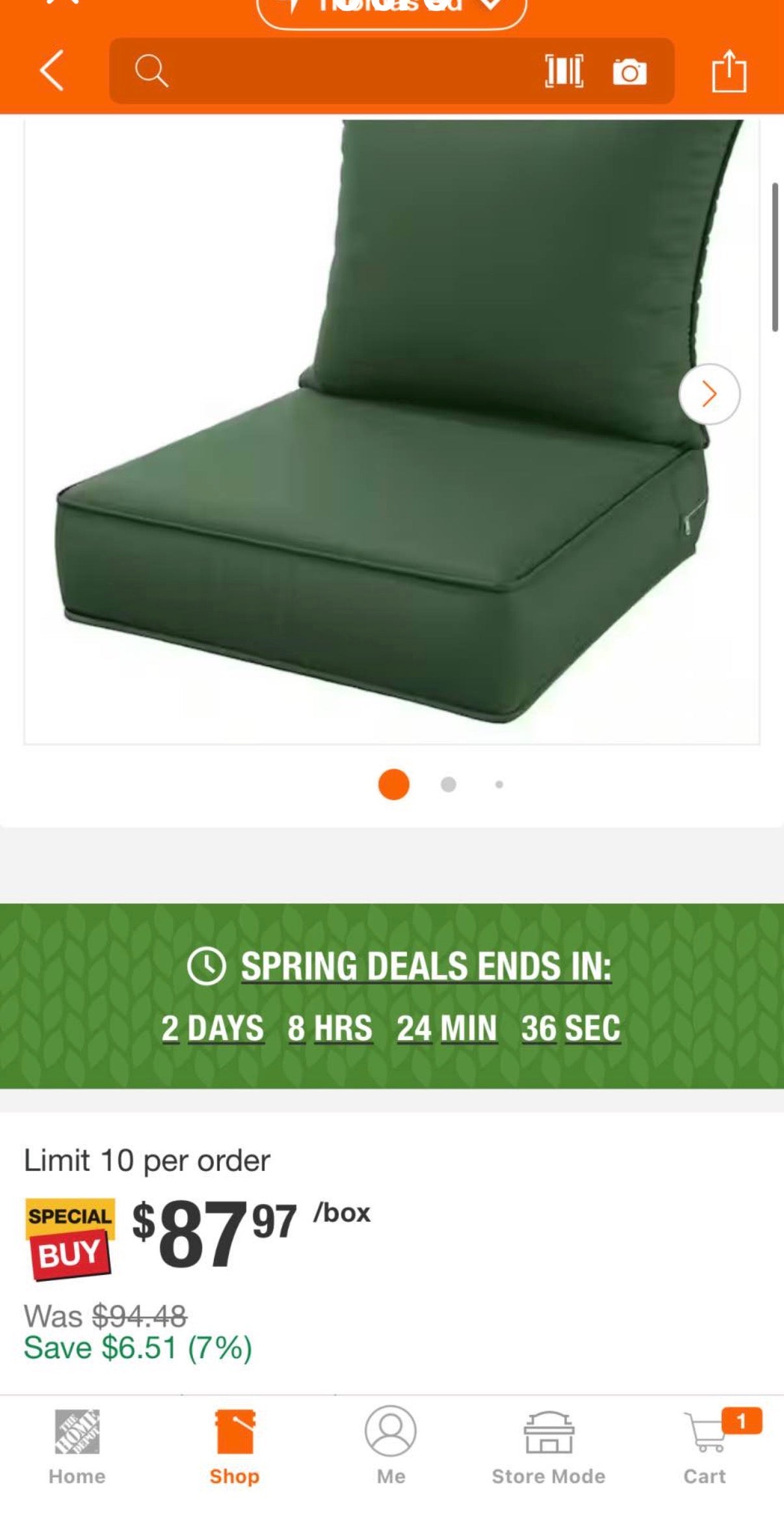 Outdoor  Seat Cushion (2 -Pack) Green