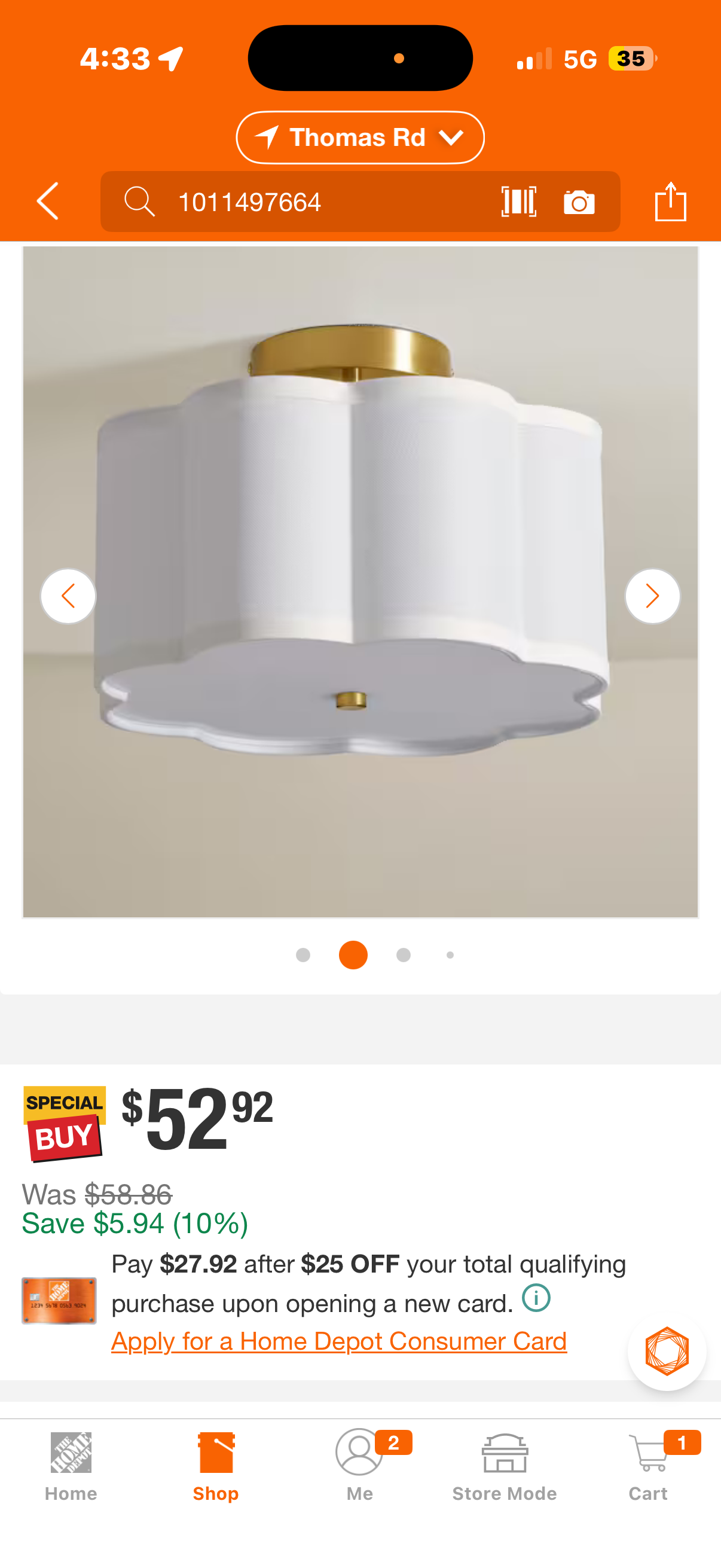 White LED Semi-Flush Mount Ceiling Light Fixture