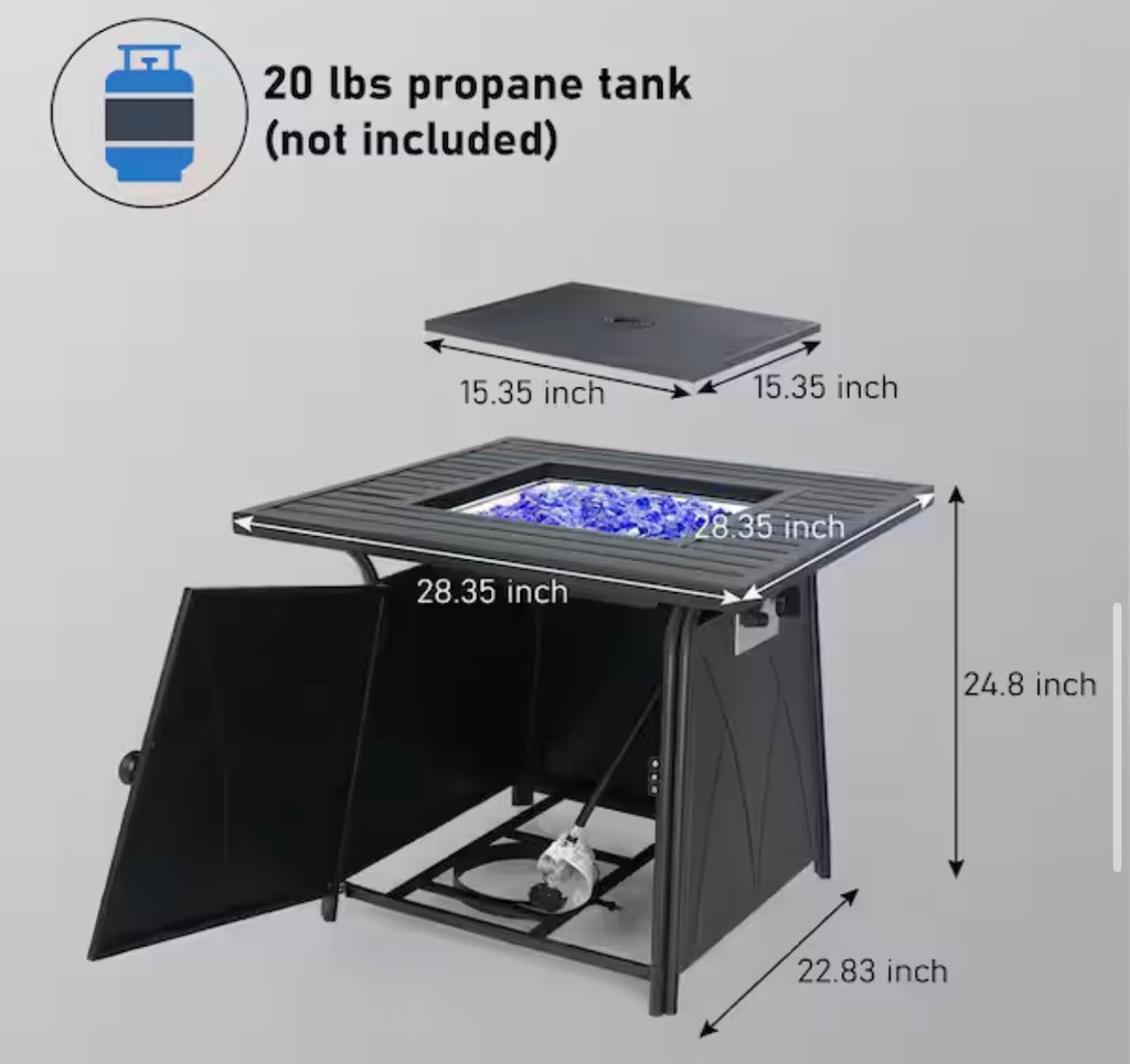 Fire Pit Table with Lid and Blue Fire Glass
