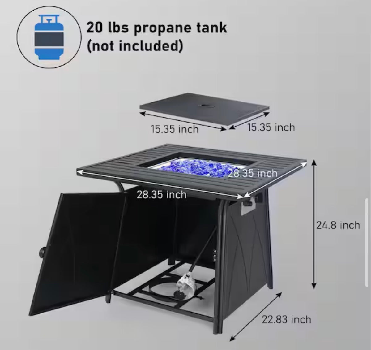 Fire Pit Table with Lid and Blue Fire Glass
