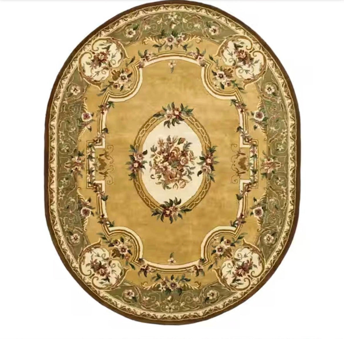 Classic Light Gold/Green 5 ft. x 7 ft. Oval Border Area Rug