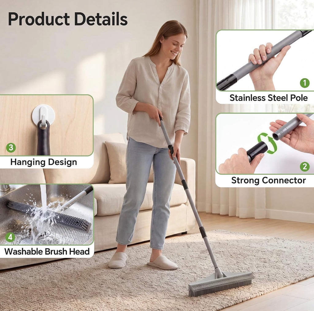2-in-1 Nylon Carpet Brush & Pet Hair Rake