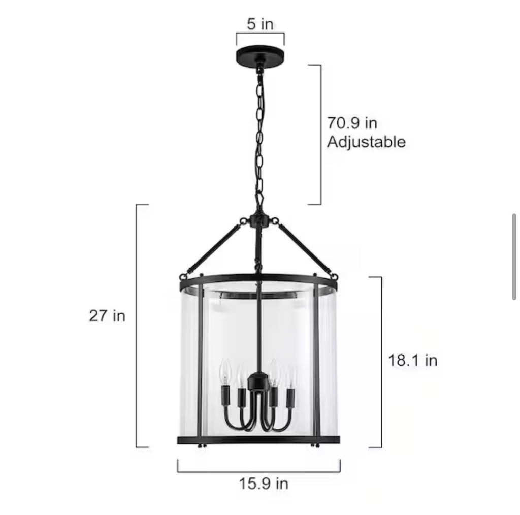Industrial 4-Light Black Lantern Geometric Chandelier