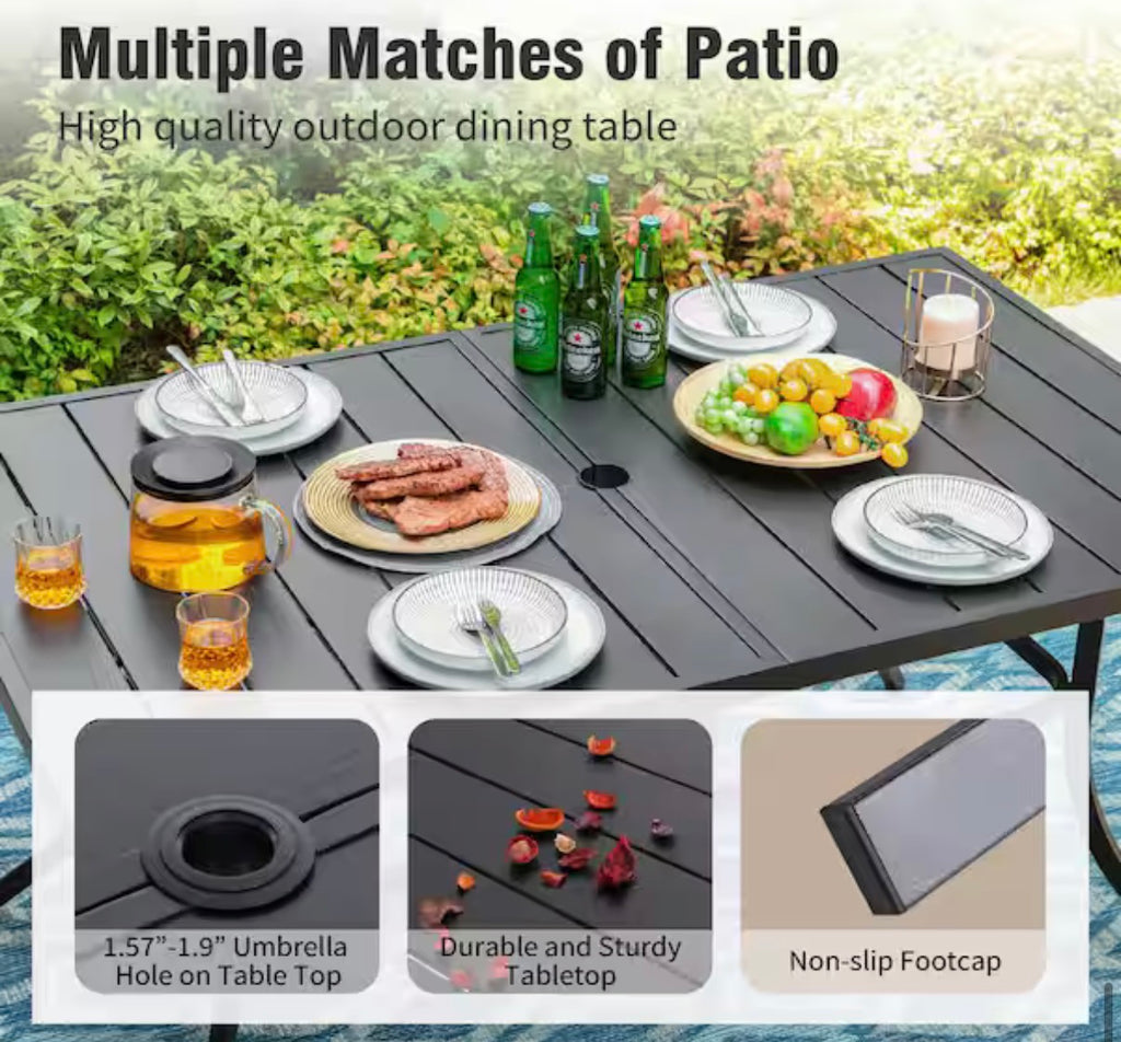 7-Piece Metal Patio Outdoor Dining Sets with Beige Cushions