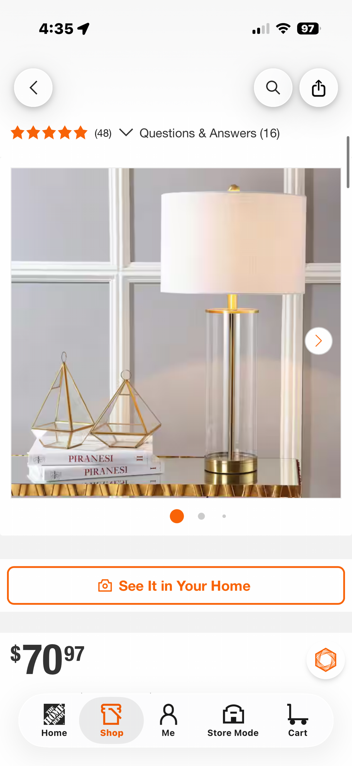 Collins 29 in. H Brass Gold Glass Table Lamp