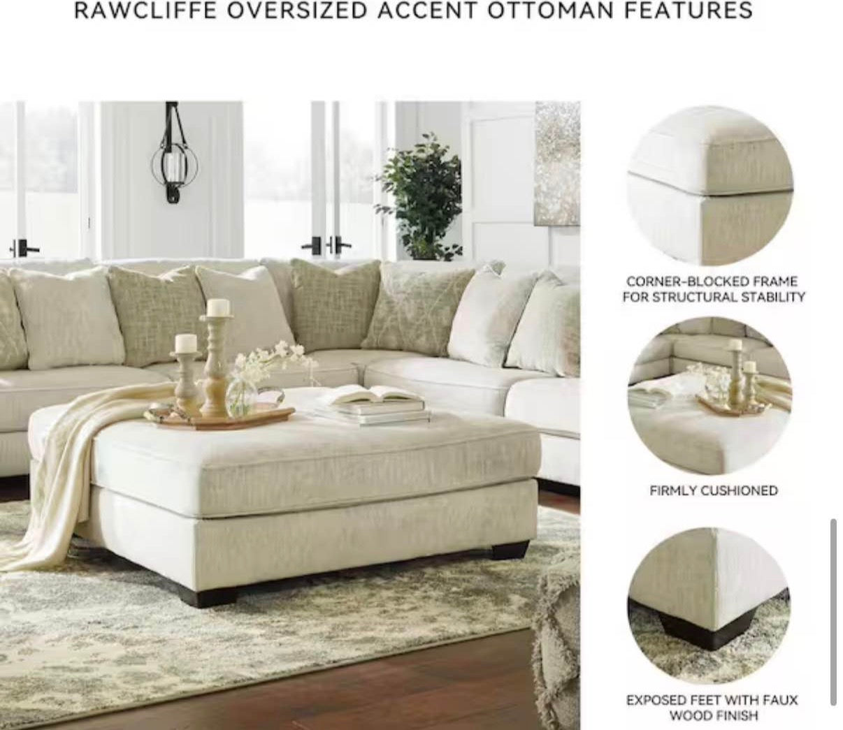 Rawcliffe 51"  Beige  Square  Oversized Ottoman