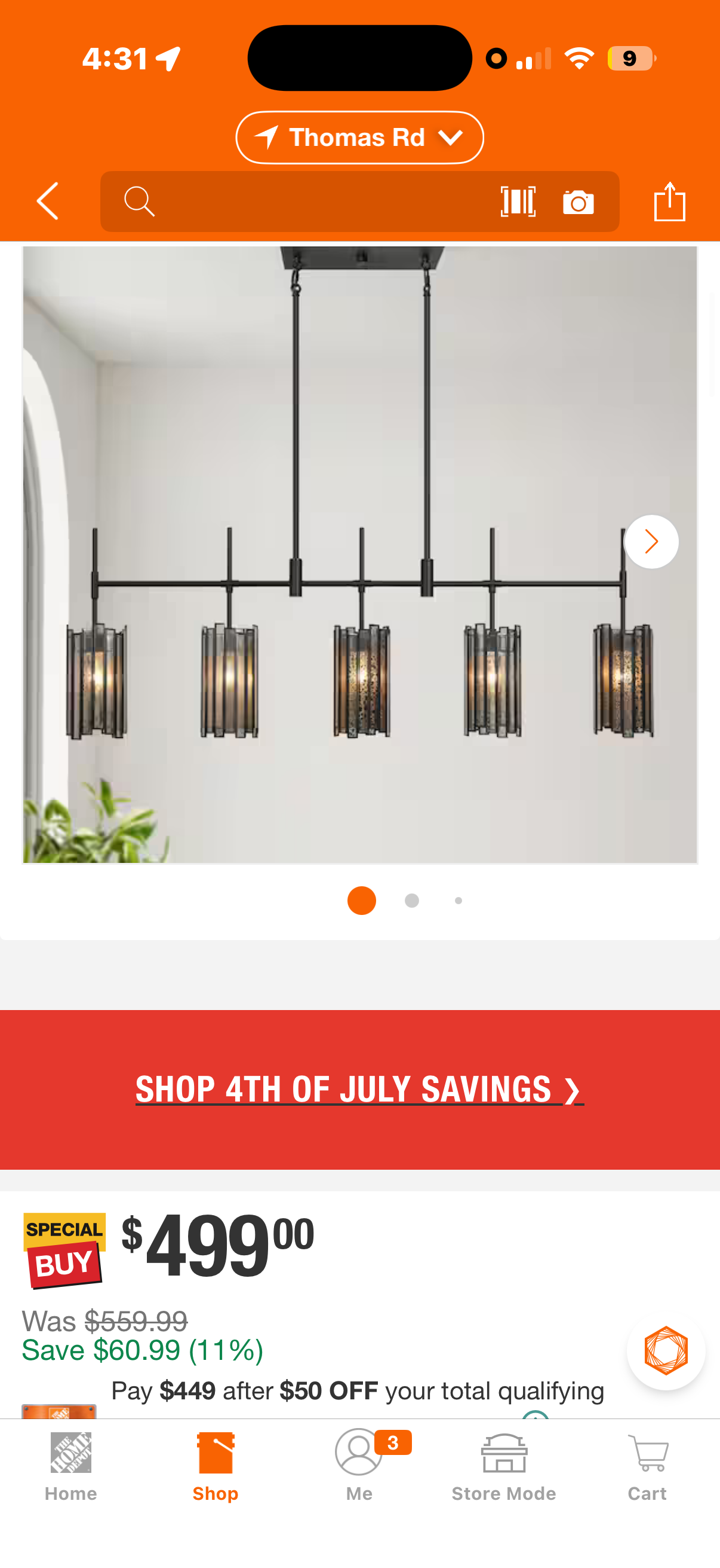 Hemaaolay 5-Light 45-in Black Modern Linear Kitchen Island Light
