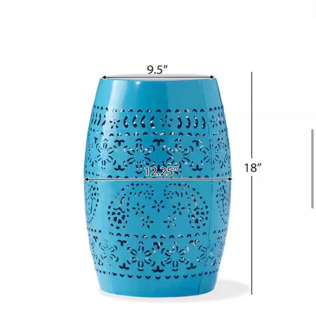 Marie Blue Round Metal Outdoor Patio Side Table