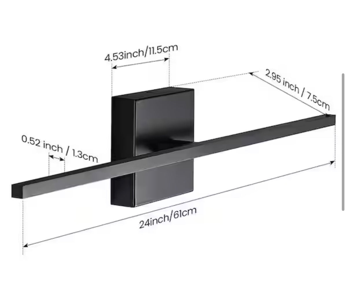 24 in. 1-light Black LED Vanity Light Bar