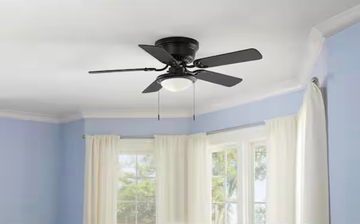 Hugger 44 in. LED Indoor Matte Black Ceiling Fan with Light Kit