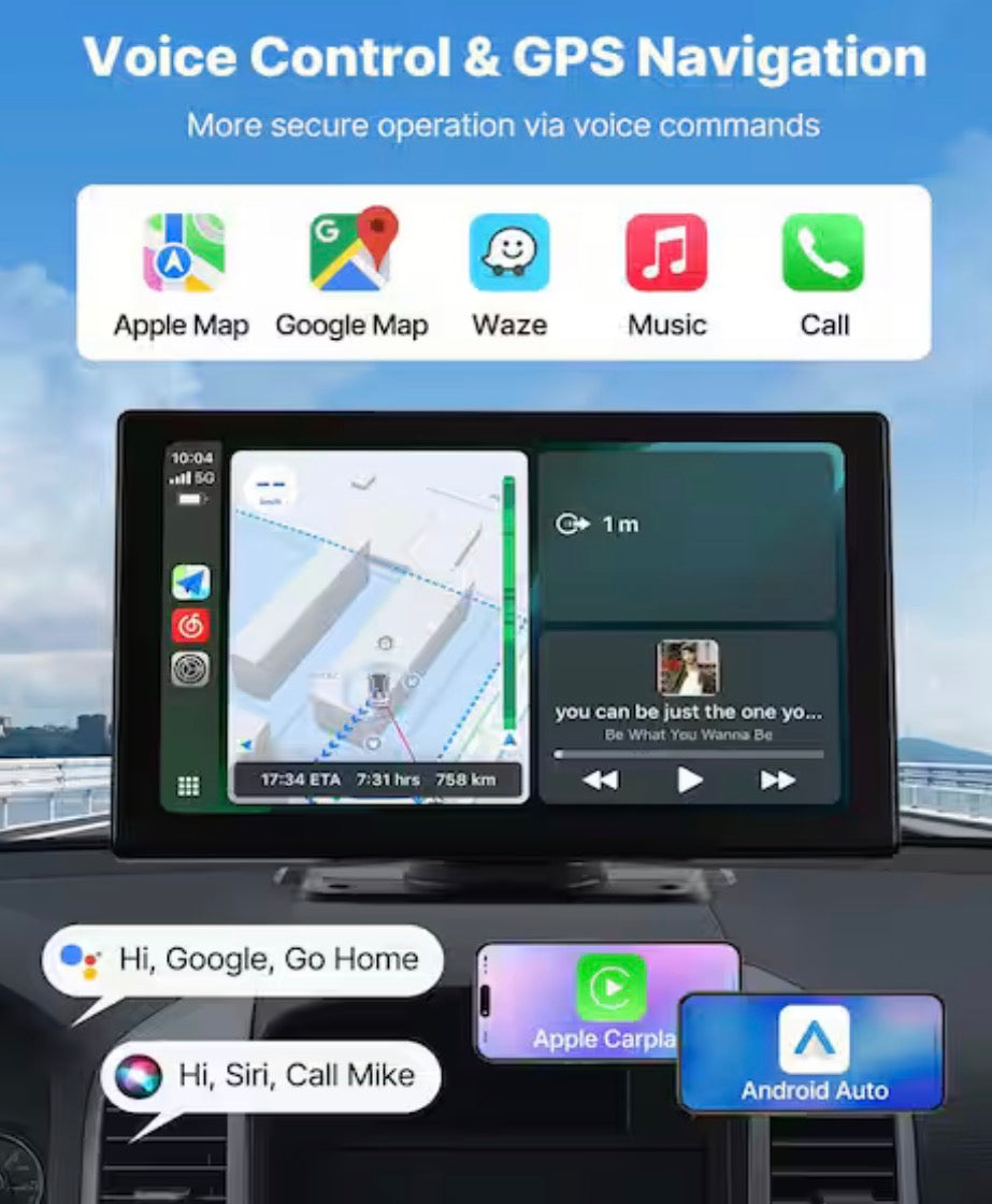 9-in. HD Portable Screen Wireless Car Stereo with rear camera for parking