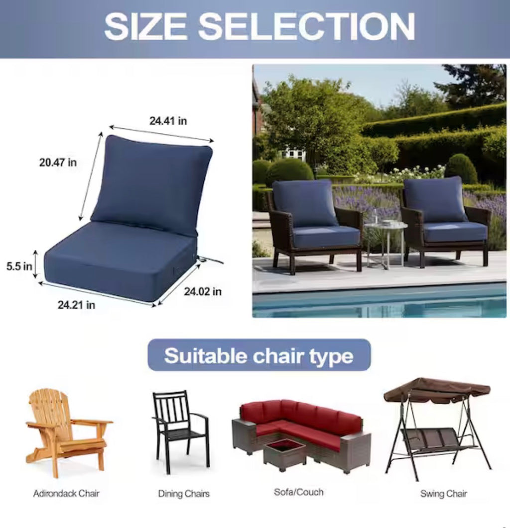 24 in. x 24 in. Set of 2 Patio Outdoor Lounge Chair Cushions