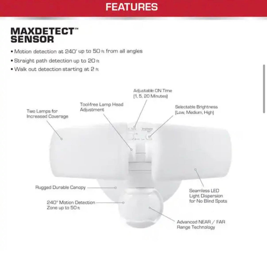 2000 Lumens MaxDetect 240° White Motion Sensor Flood Light