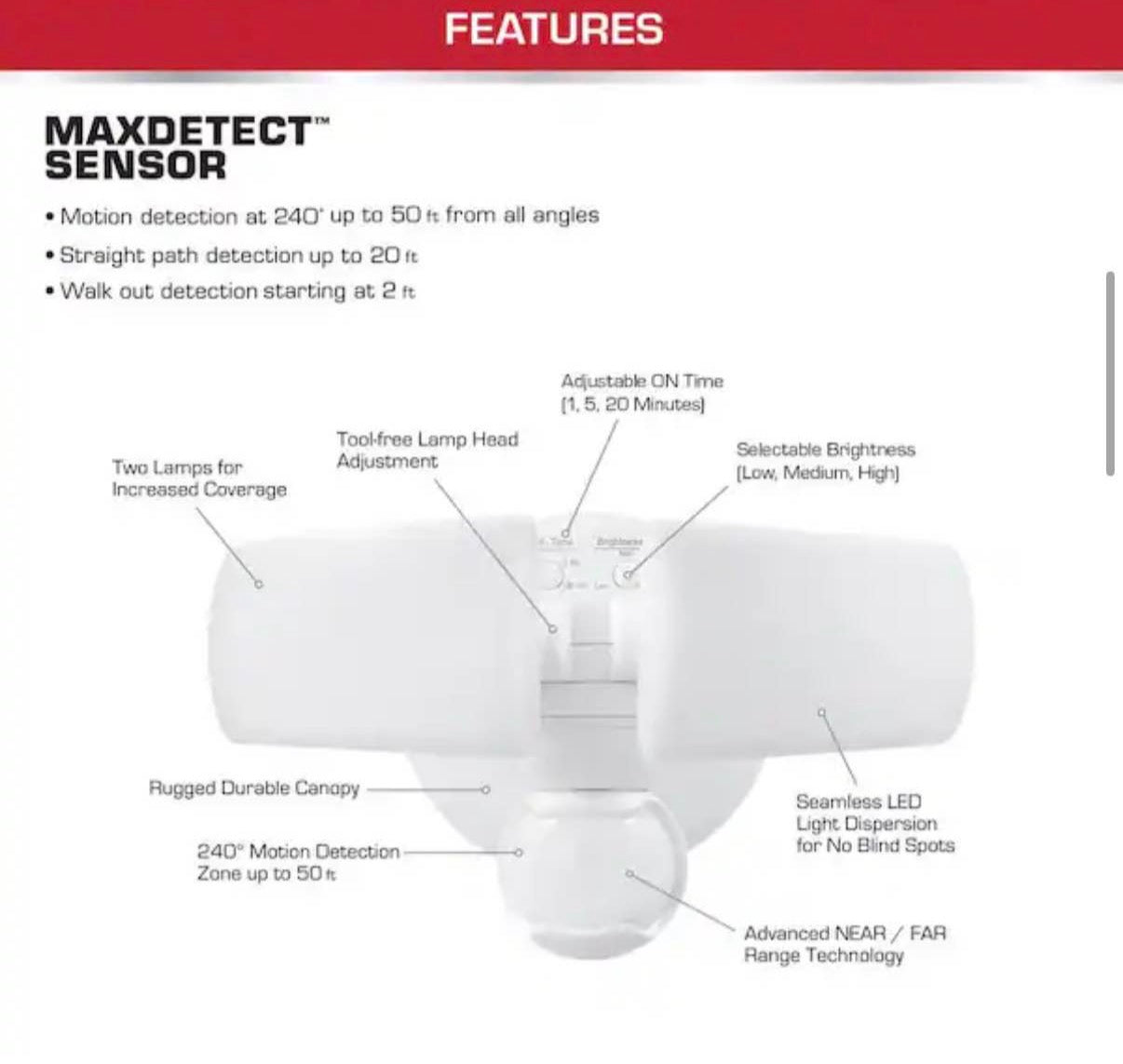 2000 Lumens MaxDetect 240° White Motion Sensor Flood Light