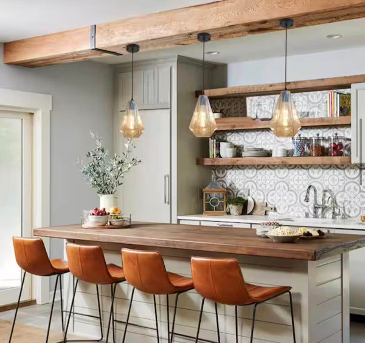 Amber Pendant Light with Geometric Shade