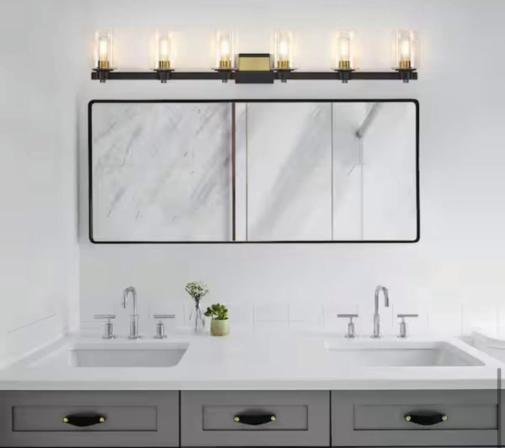 50 in. 6-Light Matte Black and Gold Bathroom Vanity Light