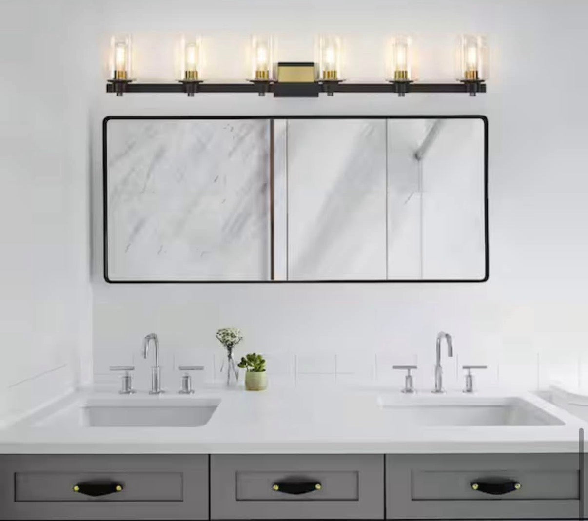 50 in. 6-Light Matte Black and Gold Bathroom Vanity Light
