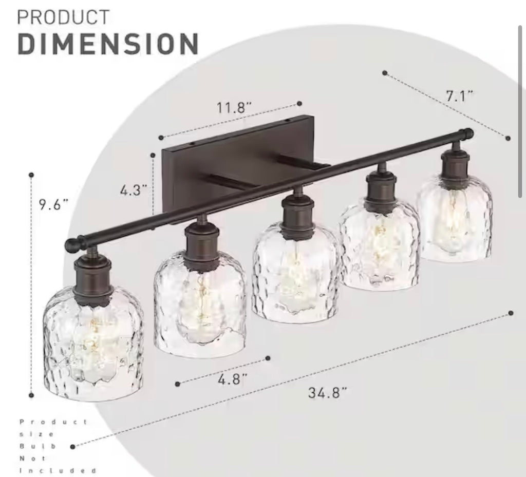 5-Light Oil Rubbed Bronze Vanity Light with Hammered Glass Shade