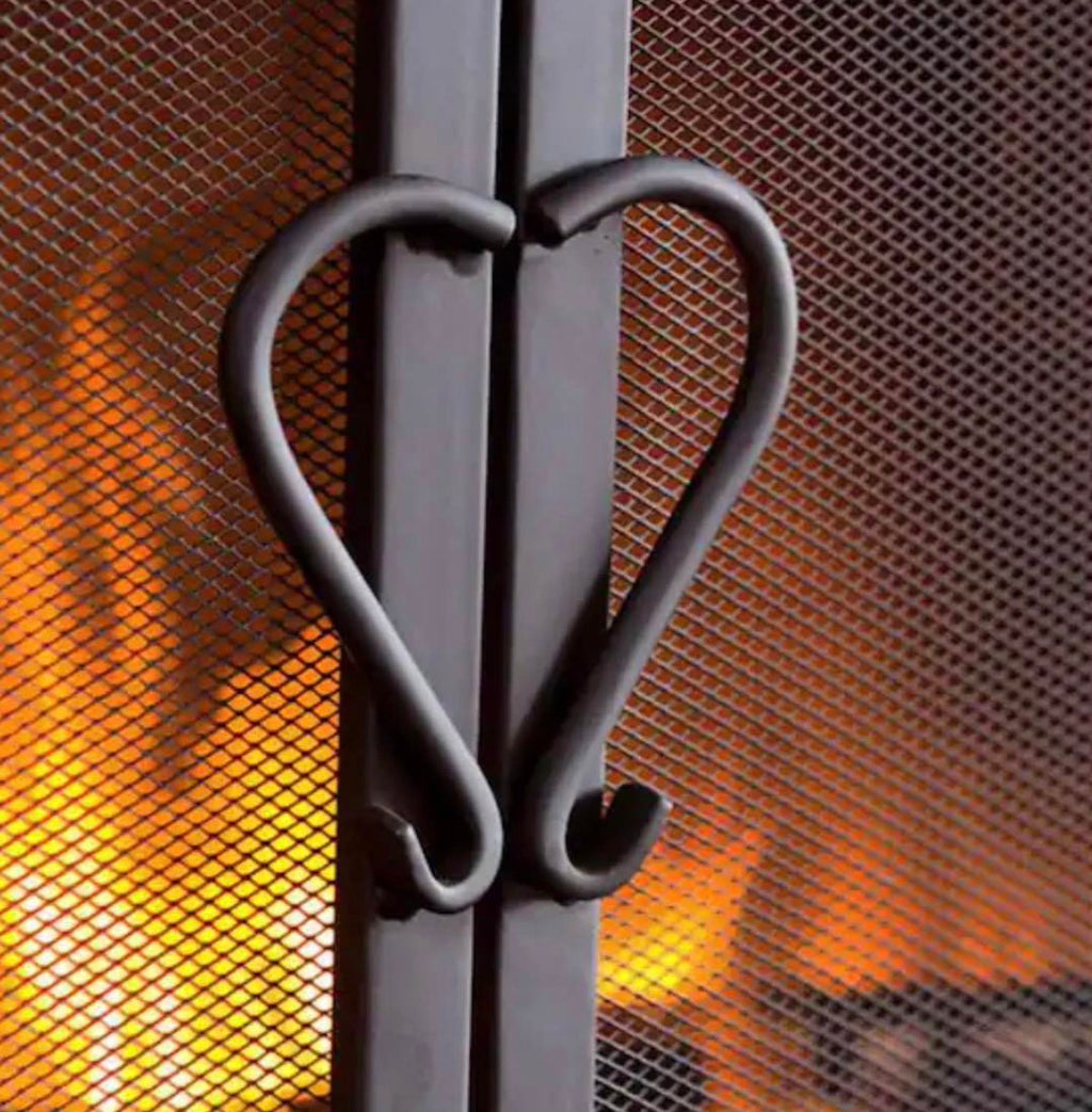 38" x 31" Cast Iron Scrollwork Fire Screen With Doors - Black