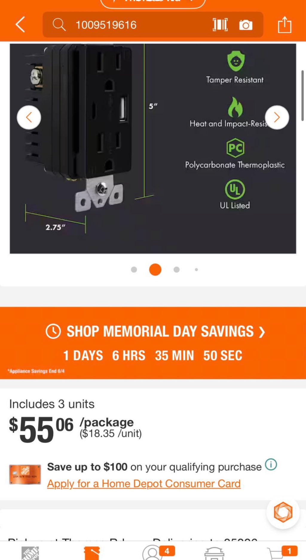 15 Amp Duplex Receptacle, USB Type A and C Outlet (3 pack)