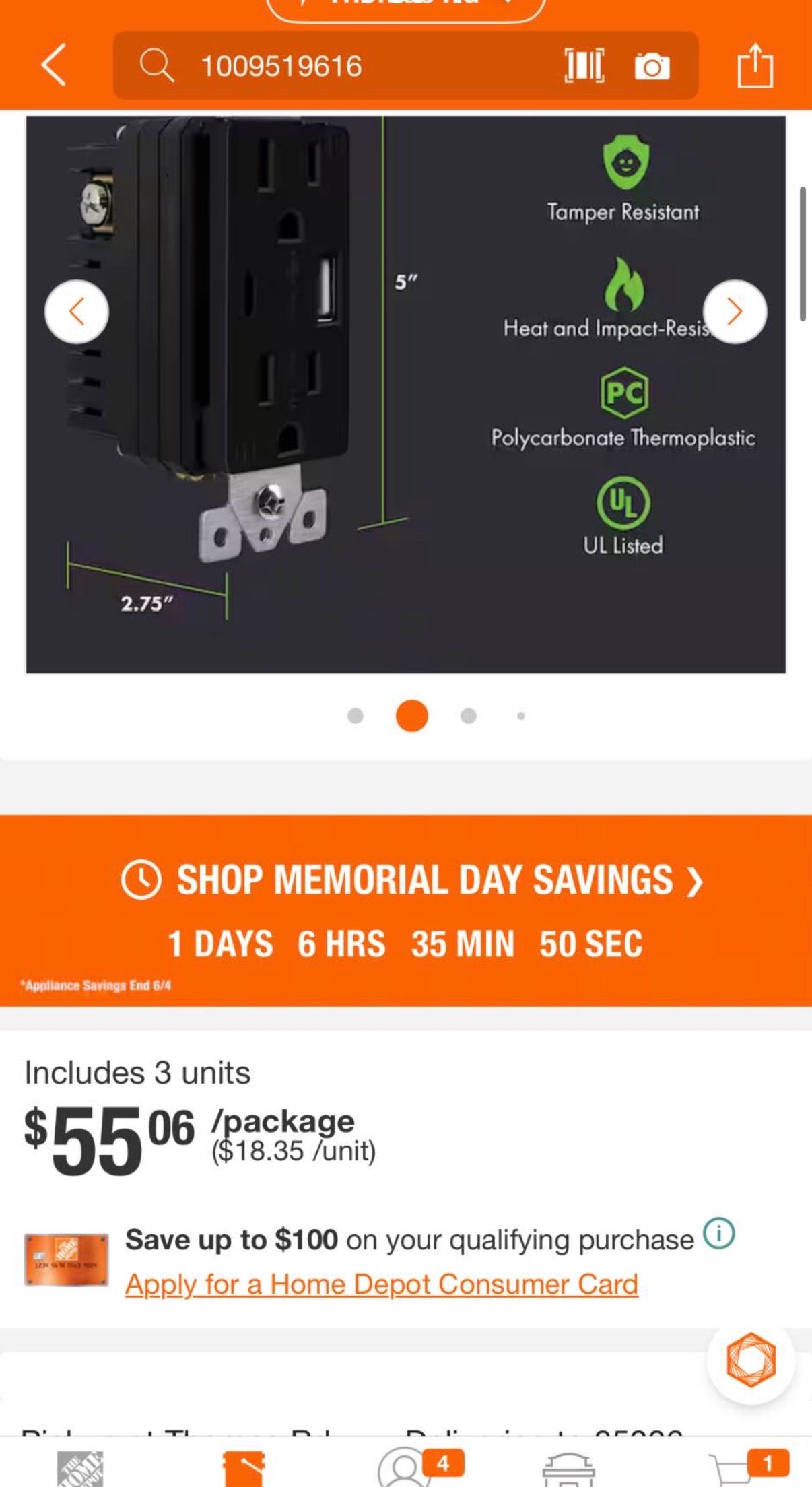 15 Amp Duplex Receptacle, USB Type A and C Outlet (3 pack)