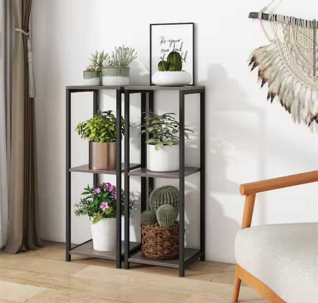 Grey & Black Metal Outdoor Plant Stand (2Pack)