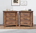 Rustic 3-Drawer Reclaimed Solid Wood Farmhouse Nightstand Set of 2