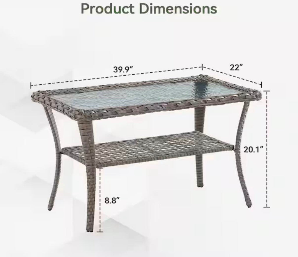Outdoor Coffee Table With Storage Glass Top Wicker Table