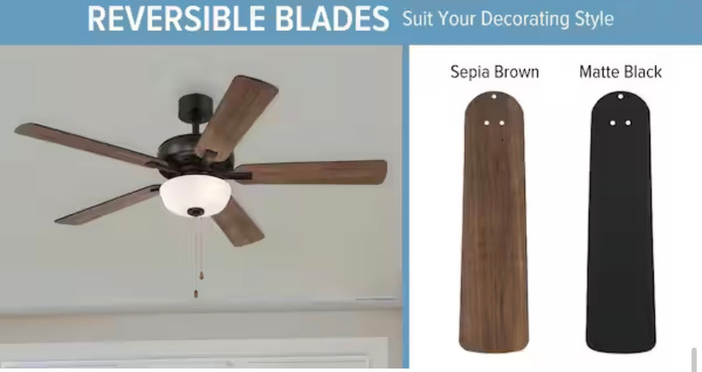 52-Inch Ceiling Fan with Reversible Blades and Light Kit